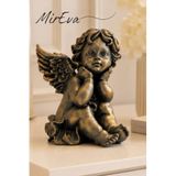 Mireva Düşünen Melek Heykeli 22 cm Taş Tozu Dekoratif Biblo Altın