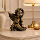 Mireva Düşünen Melek Heykeli 22 cm Taş Tozu Dekoratif Biblo Altın
