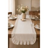 Mirilliahome Çizgili Keten Runner 40x150 cm – Fırfırlı Dekoratif Masa Runnerı