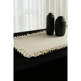 Mirilliahome Elite Biyeli Fırfırlı Ham Keten Runner – 40×120 cm | Doğal ve Zarif Sofra Şıklığı