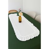 Mirilliahome Fırfırlı Keten Runner | Doğal Beyaz Fırfırlı Runner - Sofra Dekorasyonu İçin Şık Tasarım