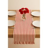 Mirilliahome Fırfırlı Kırmızı Çizgili Keten Runner 40x150 Cm