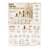 Mirkimya 5’li 100 ML Cam Parfüm Şişesi Seti – Beyaz Gold Kapaklı, Spreyli, Yeniden Doldurulabilir Boş Parfüm Şişesi