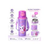 Miro Toys Çocuk Termos Matara 500 ml Unicorn Desenli Metal Omuz Askılı Sızdırmaz Sıcak Soğuk Suluk pipetli
