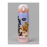 Miro Toys Paslanmaz Çelik Çocuk Termosu 500 ml Vakumlu Matara Sızdırmaz Kapaklı Sıcak Soğuk Tutucu Ayıcık Desenli Pembe Lila - mor Su Şişesi