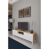 Mirobi Bravix Modern Tv Ünitesi 3 Bölmeli Tv Sehpası Gövde Çam Kapaklar Beyaz
