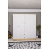 Mirobi Hedamis 4 Kapaklı Gardrop 2 Çekmeceli 10 Raflı Geniş Dekoratif Gardırop Çam-Beyaz - Çam - Beyaz
