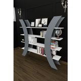 Mirobi Renyu X Dekoratif Geniş Kitaplık Antrasit Beyaz Modern Tasarım