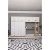 Mirobi Solvio Kitaplıklı Çalışma Masası Gardırop Ünitesi Ön Beyaz Gövde Çam - 180x240x45 - Atlantik Çam - Antrasit
