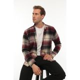 Miron Bordo Siyah Kareli Regular Fit Oduncu Gömleği- 2449 - Beyaz - Siyah - XL