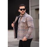 Miron Kiremit Bej Kareli Kapitone Detaylı Regular Fit CEKET-2453 - S - Bej - Kiremit