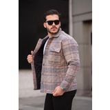Miron Kiremit Bej Kareli Kapitone Detaylı Regular Fit Ceket-2453