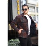 Miron Kiremit Lacivert Kareli Kapitone Detaylı Regular Fit CEKET-2453 - Kiremit - Lacivert