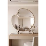 Mirror Home Decor Art Asimetrik Organik Form Yuvarlak Ahşap Çerçeveli Duvar Aynası – Dekoratif Oval Modern Salon, Antre ve Yatak Odası Aynası