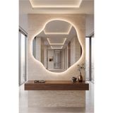Mirror Home Decor Art Modern Asimetrik LED'li Duvar Aynası | Dekoratif Işıklı Çerçevesiz Organik Şekilli Banyo, Antre ve Salon Aynası