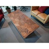Mirrorss Geometrik Orta Sehpa Ceviz Renk 3D Görünüm Ofis Salon Çay Kahve Sehpası Marküteri Tasarım 120 x 56