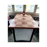 MİRRORSS Modern Ahşap Desenli Ceviz Renk Balkon ve Mutfak Masası Yemek masası Parke desen Retro tasarım