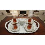 Mirsa Global Çay Sunum Tepsisi Hasır Görünümlü Şık Polyester Tepsi - Beyaz