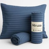 Miruza Ev Tekstil Miruza %100 Saten Pamuk Lastikli Çarşaf Seti - Lacivert - 120*200