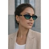 mirvia Kadın Oval Güneş Gözlüğü Siyah Çerçeve Yeşil Cam UV400 Korumalı Retro Vintage