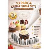 MirzaQ Krema Sıkma Torbası Setİ Pasta Krema Kek Süsleme Torbası Paslanmaz Çelik Uçlu 10 PARÇA