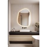 Mirze Life 60x40cm Gün Işığı Ledli Asimetrik Banyo Aynası, Dekoratif Tasarım Lavabo Kuaför Salon Aynası