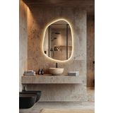 Mirze Life 90x70cm Ledli Modern Banyo Aynası, Gün Işığı Renkli Lavabo - Kuaför - Salon Aynası