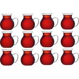 Mis Kitchen - 12 Adet Şık Tasarım Ve Estetik Cam Çay Bardağı Tombul Kulplu Bardak - Şeffaf