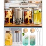 Mis Kitchen 2 Adet Bambu Kapaklı Pipetli Borosilikat Cam Bardak 500 ml +Temizlik Fırçası Pinterest Bardak - Şeffaf