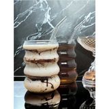 Mis Kitchen 2 Adet Isıya Dayanıklı Boğumlu Model Borosilikat Soğuk - Sıcak Kahve Bardağı 2 Adet Pipet Hediyeli - Beyaz - 300 ml