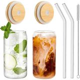 Mis Kitchen 2 Adet Pipetli, Bambu Kapaklı - Soğuk , Sıcak Kahve Bardağı-Kokteyl Bardağı + Temizleme Fırçası - Şeffaf