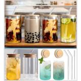 Mis Kitchen 4 Adet Ahşap Kapaklı Meşrubat Bardağı Cam Pipetli + Temizleme Fırçası Pinterest Bardak - Şeffaf