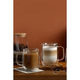 Mis Kitchen 4 Adet Çift Cidarlı Kupa Bardak 250 ml Espresso Kahve Çay Fincanı Borosilikat Kulplu Cam Kupa - Beyaz