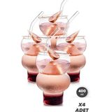 Mis Kitchen 4 Adet Külah Dalgalı Bardak - Cam Pipetli Bardak Kokteyl Kahve Sunum Bardağı 400 ml - Beyaz