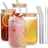 Mis Kitchen 4 Adet Pipetli, Bambu Kapaklı - Soğuk , Sıcak Kahve Sunum Bardağı-Kokteyl Bardağı + Temizleme Firçası4 - Beyaz