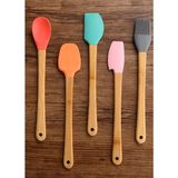 Mis Kitchen 5 Parça Silikon Mini Spatula 21 cm Seti Bambu Saplı Isıya Dayanıklı Pişirme Gereçleri - Renkli