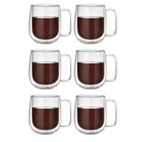 MİS KİTCHEN 6 Adet Borosilikat Cam Çift Cidarlı Kahve Kupası Nescafe, Latte, Bitki Çayı Kupası 250 ml