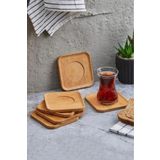 MİS KİTCHEN 6 Adet Kare Bambu Çay Bardak Altlığı Kare Model - Bambu Fincan Altlığı