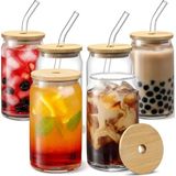 Mis Kitchen 6 Adet Pipetli, Bambu Kapaklı Cam Bardak - Soğuk , Sıcak Kahve Bardağı + Temizleme Firçası - Beyaz
