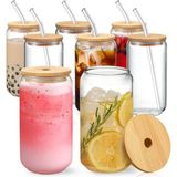 Mis Kitchen 6 Adet Pipetli, Bambu Kapaklı, Soğuk-Sıcak Kahve, Kokteyl ve Meyve Suyu Bardağı + Temizleme Fırçası