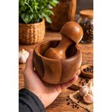 Mis Kitchen Akasya Havan ve Tokmak – Doğal Ahşap Baharat Öğütücü Havan – Sarımsak, Baharat ve Havan Seti - Kahverengi
