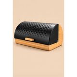 Mis Kitchen Bambu Ekmek Kutusu - Siyah Metal Kapaklı Ekmek Dolabı Roll Top Bread Box