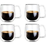 Mis Kitchen Çift Cidarlı Borosilakat Cam Nescafe, Latte, Filtre Kahve Kupası 350 ml Çay Kupası 2 Adet - Şeffaf - 4 Adet