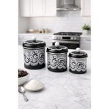 Mis Kitchen Dantel Desenli 3’lü Kavanoz Seti Baharatlık Şeker Kahve Saklama Kabı Dekoratif Mutfak Seti