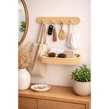 Mis Kitchen Doğal Rattan Duvar Rafı - Askılı Hasır Anahtarlık ve Takı Standı–dekoratif Raf Sepetli Organizer - Krem
