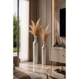 MİS KİTCHEN Oslo Gümüş Dekoratif Metal Vazo Seti 2’li – Orta Boy 66 cm & Küçük Boy 50 cm Modern Salon Yer Vazosu