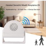 Misafir Karşılama Zili 3 Modlu Kumandalı Hareket Sensörlü Güvenlik Alarm Pır Sensör - Beyaz