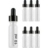 Misda Store 10 ml Metal Kapaklı Damlalık Dropper Şişesi Serum 10 cc Cam Şişe 6 Adet (Siyah Kapak, Şeffaf)