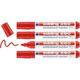 Misda Store 260 Beyaz Yazı Tahtası Kalemi, Kırmızı, 4'lü Set, Yuvarlak Uç 1,5-3 mm