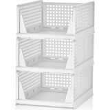 Misda Store 3 Adet Kayar Raf Elbise Dolap Içi Organizeri, Mutfak, Banyo, Çocuk Odası, Garaj ve Ardiye Için Üst Üste Dizilebilir Ünite, Kayar Raf Dolap Içi Kıyafet, Ev Aksesuarı Düzenleyici (Beyaz)